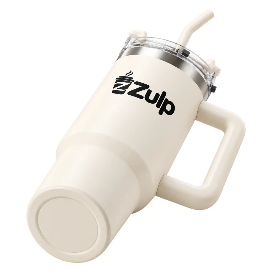 Zulp Cream Coffee Tumbler with Handle, Lid and Straw