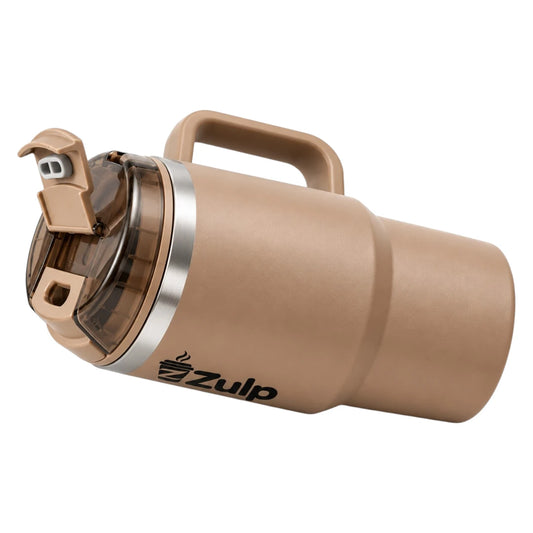Zulp 40 oz Brown Insulated Coffee Tumbler with Handle, Lid and Straw