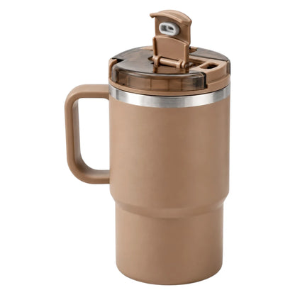 Zulp 40 oz Brown Insulated Coffee Tumbler with Handle, Lid and Straw