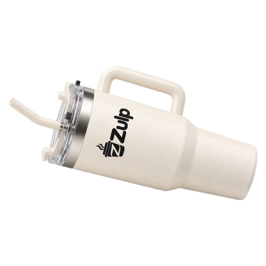 Zulp Cream Coffee Tumbler with Handle, Lid and Straw