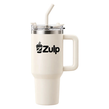Zulp Cream Coffee Tumbler with Handle, Lid and Straw